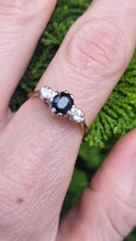 Load image into Gallery viewer, 2910: Vintage: 18ct Gold French Blue Sapphire Round Cut Diamonds Ring- "Three stone straight"