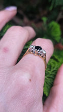 Load image into Gallery viewer, 2910: Vintage: 18ct Gold French Blue Sapphire Round Cut Diamonds Ring- "Three stone straight"