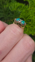 Cargar imagen en el visor de la galería, 2913: Vintage Old : 18ct Gold Turquoise Diamonds Flowerhead Ring- sparkling symmetr