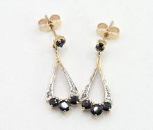 Load image into Gallery viewer, 2809: Vintage 9ct Gold Blue Sapphires Diamonds Drop Stud Earrings
