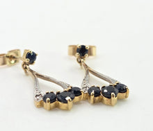 Load image into Gallery viewer, 2809: Vintage 9ct Gold Blue Sapphires Diamonds Drop Stud Earrings
