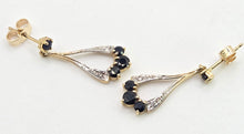 Load image into Gallery viewer, 2809: Vintage 9ct Gold Blue Sapphires Diamonds Drop Stud Earrings