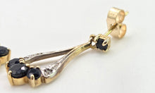 Load image into Gallery viewer, 2809: Vintage 9ct Gold Blue Sapphires Diamonds Drop Stud Earrings