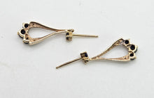 Load image into Gallery viewer, 2809: Vintage 9ct Gold Blue Sapphires Diamonds Drop Stud Earrings