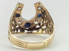 Load image into Gallery viewer, 2817: Vintage 9ct Gold Blue Sapphires Natural Diamonds Horseshoe Ring