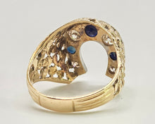 Load image into Gallery viewer, 2817: Vintage 9ct Gold Blue Sapphires Natural Diamonds Horseshoe Ring
