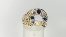 Load image into Gallery viewer, 2817: Vintage 9ct Gold Blue Sapphires Natural Diamonds Horseshoe Ring