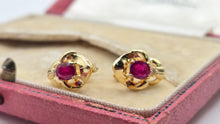 Load image into Gallery viewer, 2934- Vintage 18ct Gold Ruby Diamonds Stud Earrings