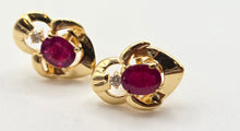 Load image into Gallery viewer, 2934- Vintage 18ct Gold Ruby Diamonds Stud Earrings