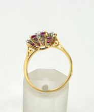 Load image into Gallery viewer, 2966- Vintage 18ct Gold Rubies Diamonds Flower Head Ring