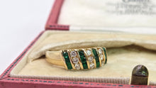 Load image into Gallery viewer, 1105 Vintage: 18ct Gold Emeralds & Natural Sparkling Diamonds Dress Ring