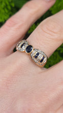 Load image into Gallery viewer, 2649: Vintage 18ct Gold Cornflower Blue Sapphires 24 Diamonds Art Deco Style Ring