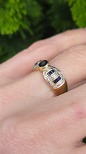 Load image into Gallery viewer, 2649: Vintage 18ct Gold Cornflower Blue Sapphires 24 Diamonds Art Deco Style Ring