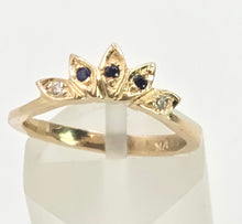 Load image into Gallery viewer, 2823: Vintage 9ct Gold Tiara Sapphire Diamonds Dress Ring