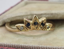 Load image into Gallery viewer, 2823: Vintage 9ct Gold Tiara Sapphire Diamonds Dress Ring