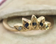 Load image into Gallery viewer, 2823: Vintage 9ct Gold Tiara Sapphire Diamonds Dress Ring