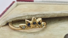 Load image into Gallery viewer, 2823: Vintage 9ct Gold Tiara Sapphire Diamonds Dress Ring