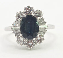 Load image into Gallery viewer, 2898: Vintage 18ct White Gold Natural Diamonds (2.1ct) Sapphire Diana Style Cluster Ring