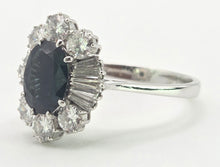 Load image into Gallery viewer, 2898: Vintage 18ct White Gold Natural Diamonds (2.1ct) Sapphire Diana Style Cluster Ring