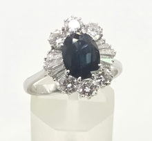 Load image into Gallery viewer, 2898: Vintage 18ct White Gold Natural Diamonds (2.1ct) Sapphire Diana Style Cluster Ring