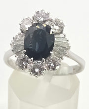 Load image into Gallery viewer, 2898: Vintage 18ct White Gold Natural Diamonds (2.1ct) Sapphire Diana Style Cluster Ring