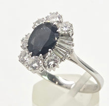 Load image into Gallery viewer, 2898: Vintage 18ct White Gold Natural Diamonds (2.1ct) Sapphire Diana Style Cluster Ring