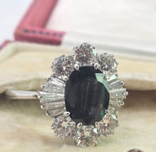 Load image into Gallery viewer, 2898: Vintage 18ct White Gold Natural Diamonds (2.1ct) Sapphire Diana Style Cluster Ring