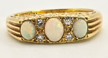 Load image into Gallery viewer, 2969: Vintage 18ct Gold Cabochon White Opals Diamonds Ring- From 1968