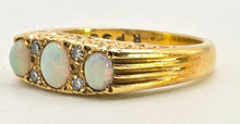 Load image into Gallery viewer, 2969: Vintage 18ct Gold Cabochon White Opals Diamonds Ring- From 1968