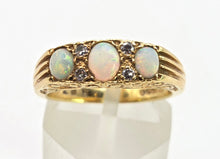 Load image into Gallery viewer, 2969: Vintage 18ct Gold Cabochon White Opals Diamonds Ring- From 1968