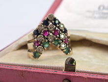 Load image into Gallery viewer, 2974: Vintage 9ct Gold Multi-Precious Gemstones Cocktail Ring- From 1978