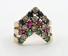 Load image into Gallery viewer, 2974: Vintage 9ct Gold Multi-Precious Gemstones Cocktail Ring- From 1978
