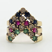 Load image into Gallery viewer, 2974: Vintage 9ct Gold Multi-Precious Gemstones Cocktail Ring- From 1978