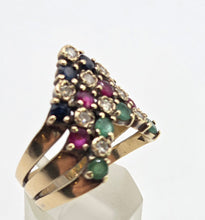 Load image into Gallery viewer, 2974: Vintage 9ct Gold Multi-Precious Gemstones Cocktail Ring- From 1978
