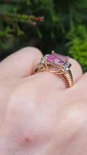Load image into Gallery viewer, 2728 Vintage 9ct Gold Princess Cut Pink Topaz 10 Natural Diamonds Cocktail Ring