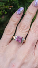 Load image into Gallery viewer, 2728 Vintage 9ct Gold Princess Cut Pink Topaz 10 Natural Diamonds Cocktail Ring