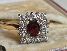 Load image into Gallery viewer, 2968- Vintage 18ct Gold Art Deco Style Garnets Diamonds Ring- From 1975