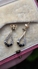 Load image into Gallery viewer, 2809: Vintage 9ct Gold Blue Sapphires Diamonds Drop Stud Earrings