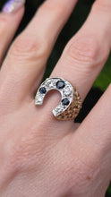 Load image into Gallery viewer, 2817: Vintage 9ct Gold Blue Sapphires Natural Diamonds Horseshoe Ring