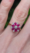 Load image into Gallery viewer, 2966- Vintage 18ct Gold Rubies Diamonds Flower Head Ring