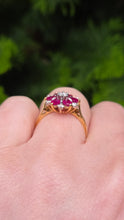 Load image into Gallery viewer, 2966- Vintage 18ct Gold Rubies Diamonds Flower Head Ring