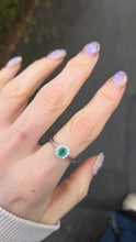 Load image into Gallery viewer, 6434: Vintage: 18ct White Gold Emerald 12 Diamonds Ring
