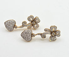 Load image into Gallery viewer, 2677: Vintage 18ct Gold Diamonds Encrusted Heart Shaped Drop/Dangle Earrings