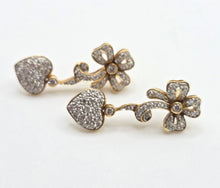 Load image into Gallery viewer, 2677: Vintage 18ct Gold Diamonds Encrusted Heart Shaped Drop/Dangle Earrings
