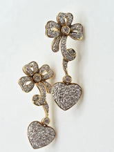 Load image into Gallery viewer, 2677: Vintage 18ct Gold Diamonds Encrusted Heart Shaped Drop/Dangle Earrings