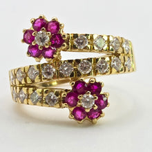 Load image into Gallery viewer, 2678: Vintage 18ct Natural Diamonds Rubies Flower Head Bypass Ring- Sparkling statement