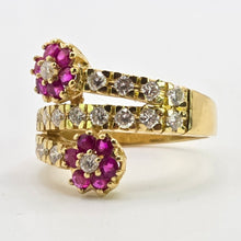 Load image into Gallery viewer, 2678: Vintage 18ct Natural Diamonds Rubies Flower Head Bypass Ring- Sparkling statement