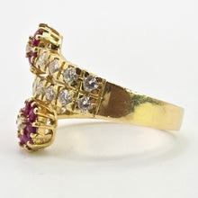 Load image into Gallery viewer, 2678: Vintage 18ct Natural Diamonds Rubies Flower Head Bypass Ring- Sparkling statement