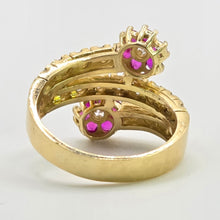 Load image into Gallery viewer, 2678: Vintage 18ct Natural Diamonds Rubies Flower Head Bypass Ring- Sparkling statement