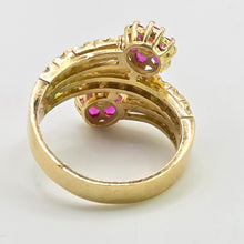 Load image into Gallery viewer, 2678: Vintage 18ct Natural Diamonds Rubies Flower Head Bypass Ring- Sparkling statement